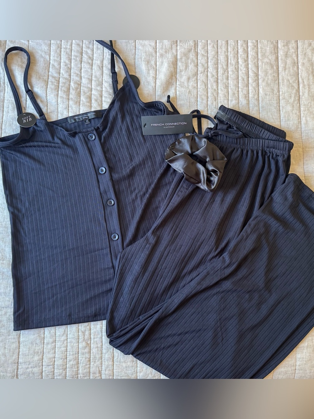 NWT French Connection Black Ribbed pajama set